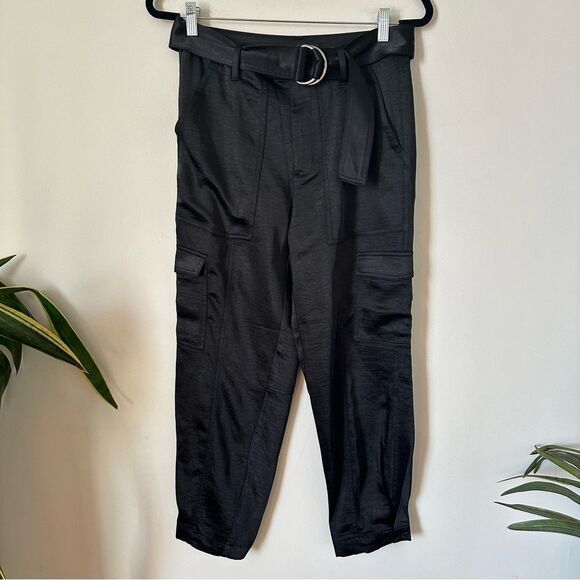 Banana Republic Satin Cargo Pants Belted Tapered Leg Black Size 4